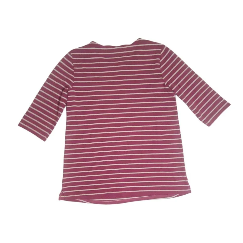 Blair Womens Small Striped Floral Tunic Top 3/4 Sleeves Burgundy & White Cotton - Picture 3 of 13